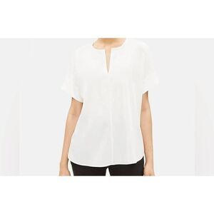 Eileen Fisher Womens White Tencel Short Sleeve Box Top Small